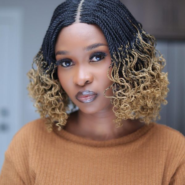 Center Part Braided Wig with curly ends in color 1/27